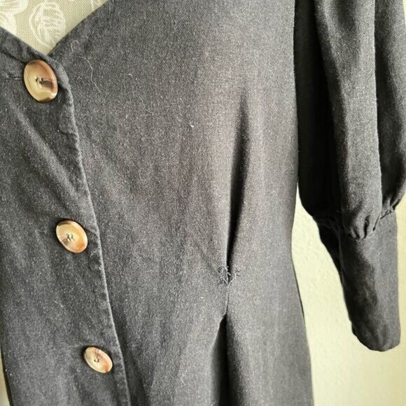 ASOS Linen Blend Sweetheart Neck Button Through Mini Dress in Black - Picture 8 of 11